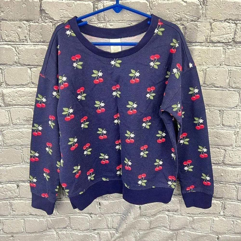 Gymboree Girls Blue Cherry‎ Crewneck  Sweatshirt  M NWT